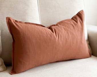 Terracotta Linen Cushion With Duck Feather Inner | country style | 50x30cm