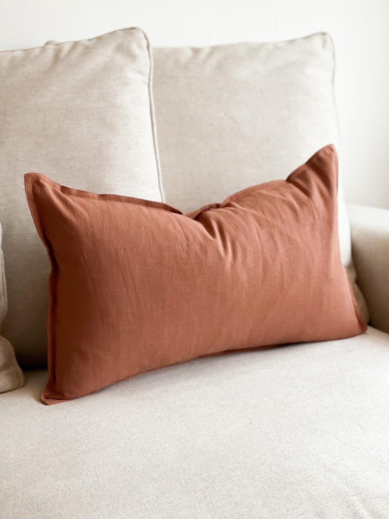 Terracotta Linen Cushion With Duck Feather Inner | country style | 50x30cm