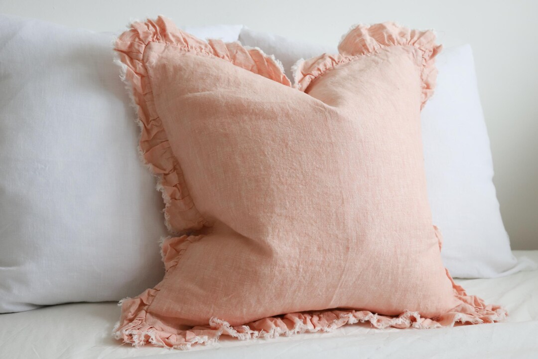 Hallie Washed Pink Linen Cushion 100 Stonewashed Linen, Pink Cushion