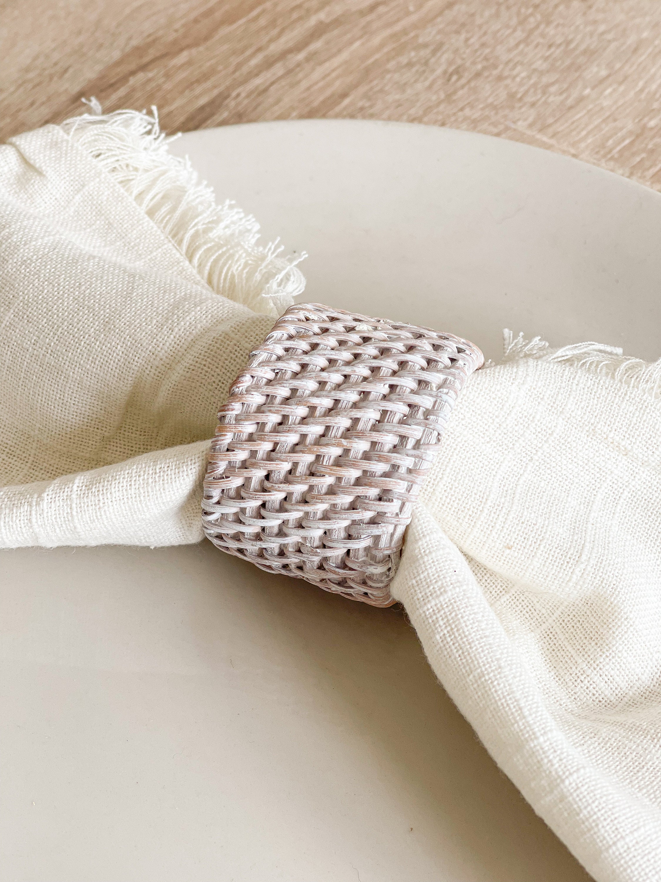 White Wash Rattan Napkin Rings Individually Priced Etsy UK