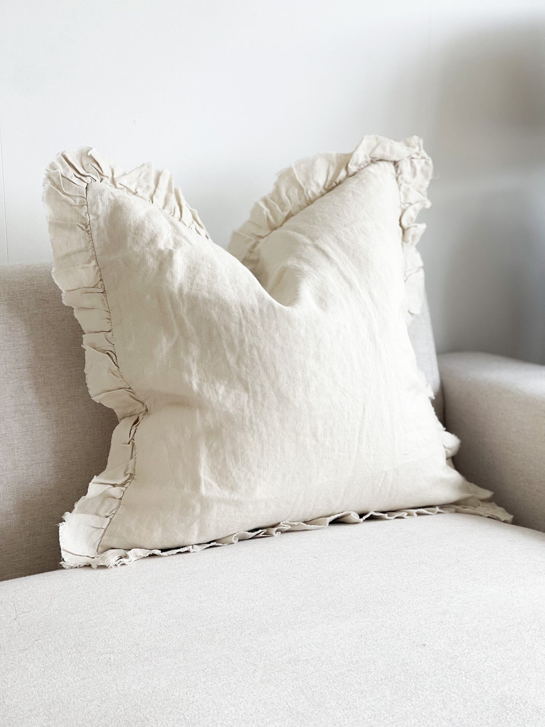 Hallie Cream Linen Ruffle Cushion 3 Sizes Etsy UK