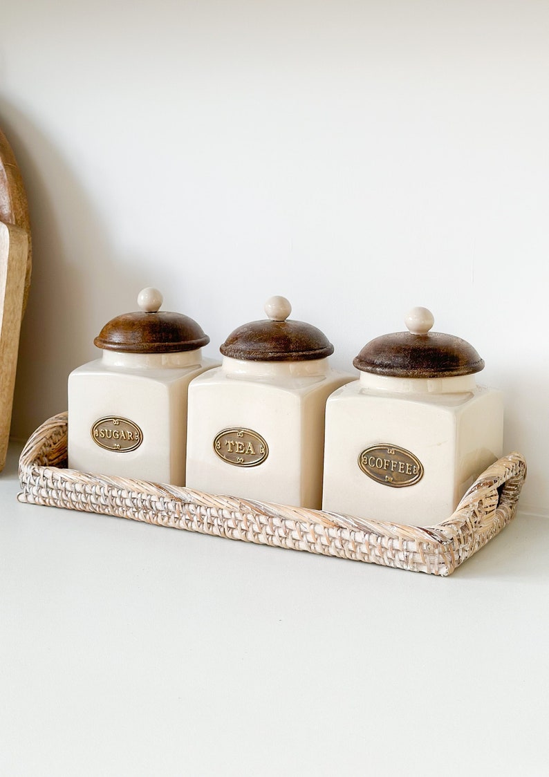 Unusual Tea Coffee Sugar Jars Cottage Country Style