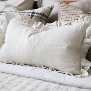 Hallie Cream Linen Ruffle Cushion - 50x30