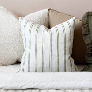 Olive and Cream Stripe Cushion With Duck Feather Pad 45x45cm