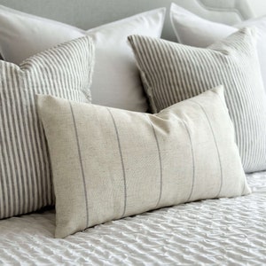 Freya Grey and Cream Striped Cushion With Duck Feather Pad 50x30cm