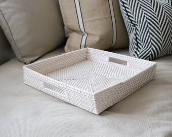 Square Decorative Rattan Tray With Handles