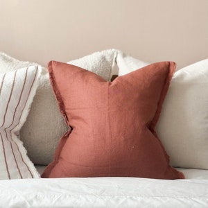 Esmee Terracotta Fringed Edge Linen Cushion 45×45