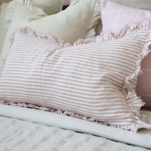 Hallie Pink Stripe Ruffle Cushion 50x30