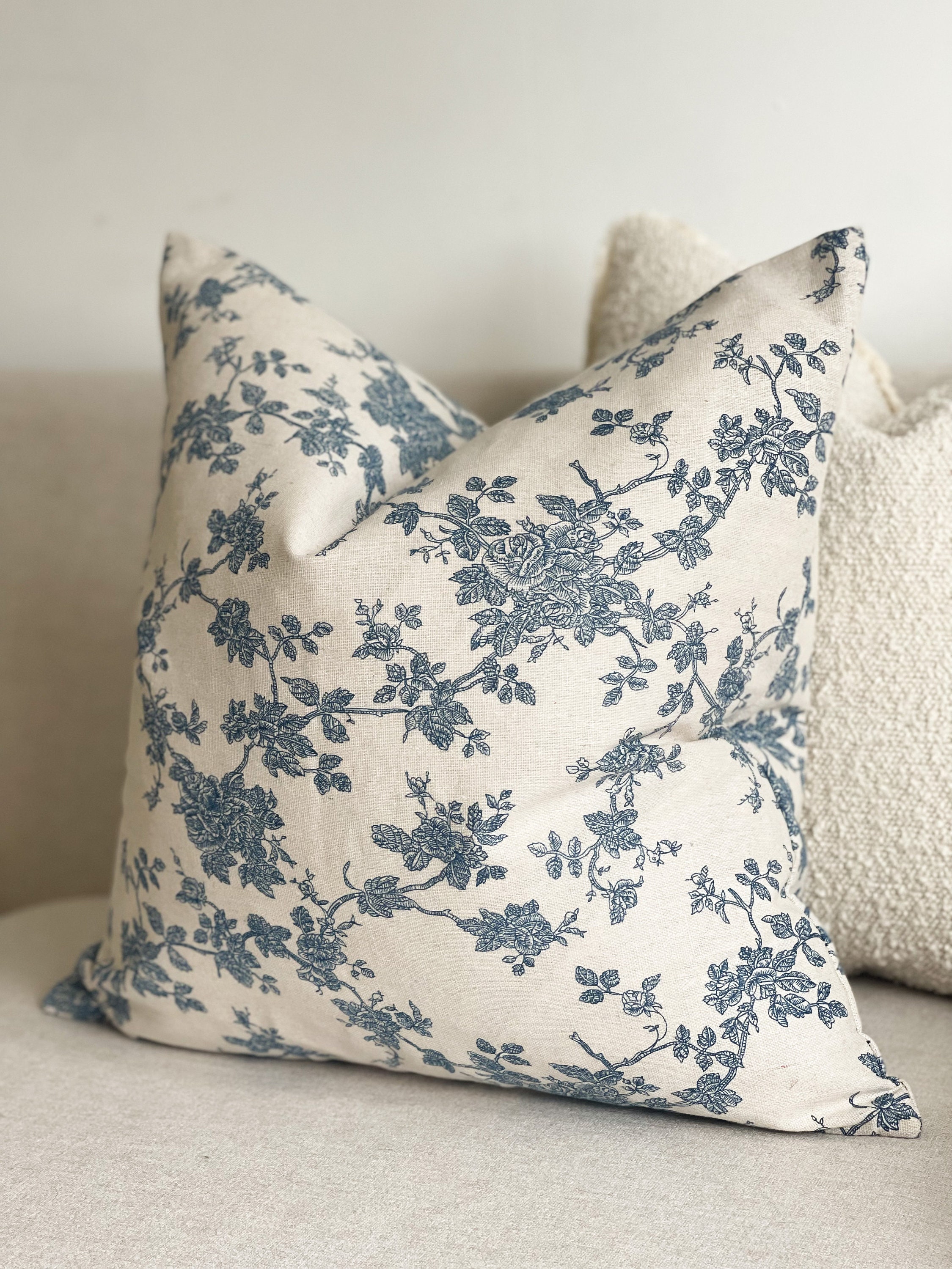 Feather Padding Blue Floral Print Cushion With Duck Feather Pad 45x45cm - Etsy UK