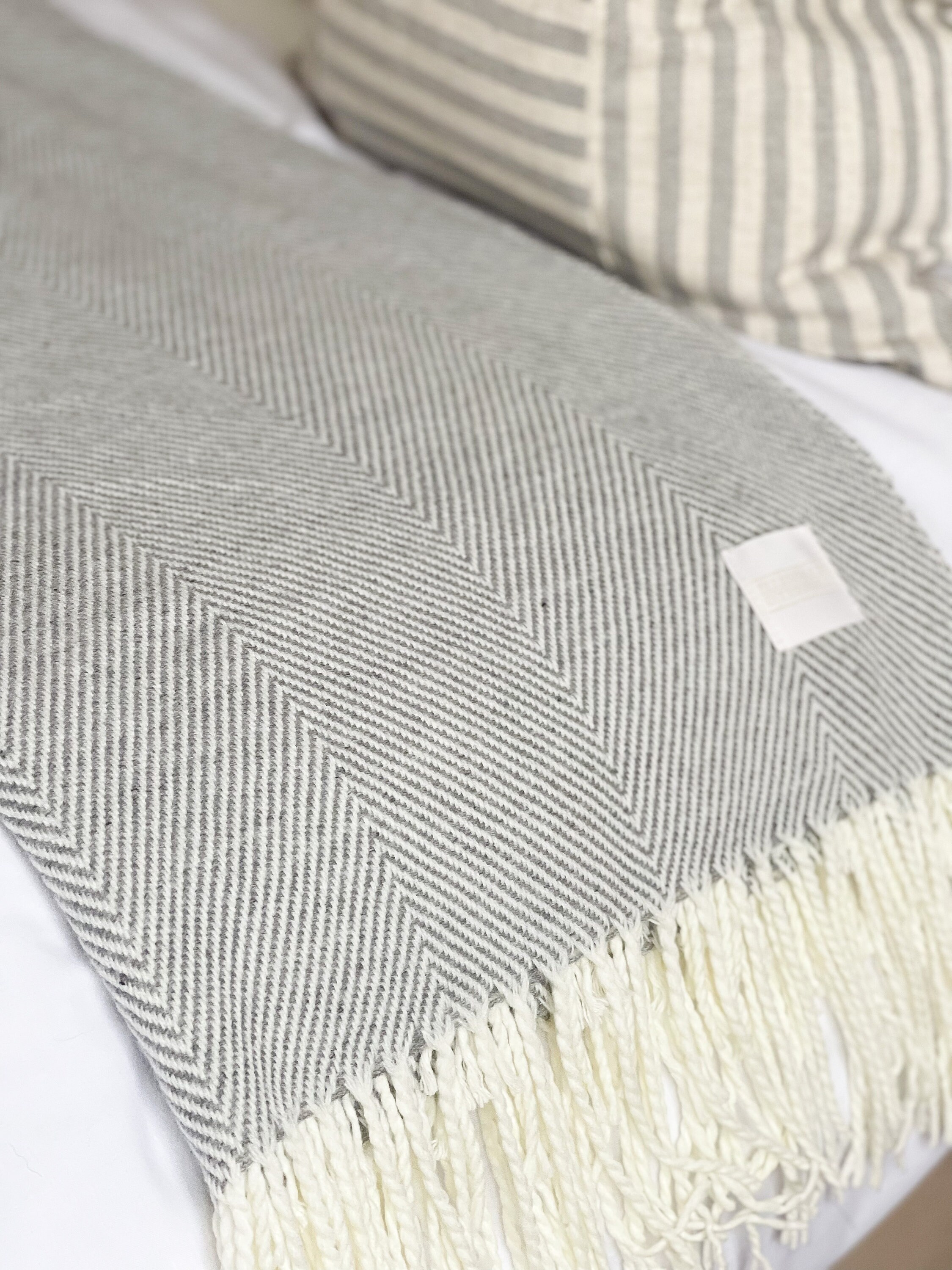 Grey Cream High Quality Soft Tassel Throw Etsy UK
