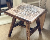Hand Carved Wooden Stool - Tree Style Stool - Wooden Bench