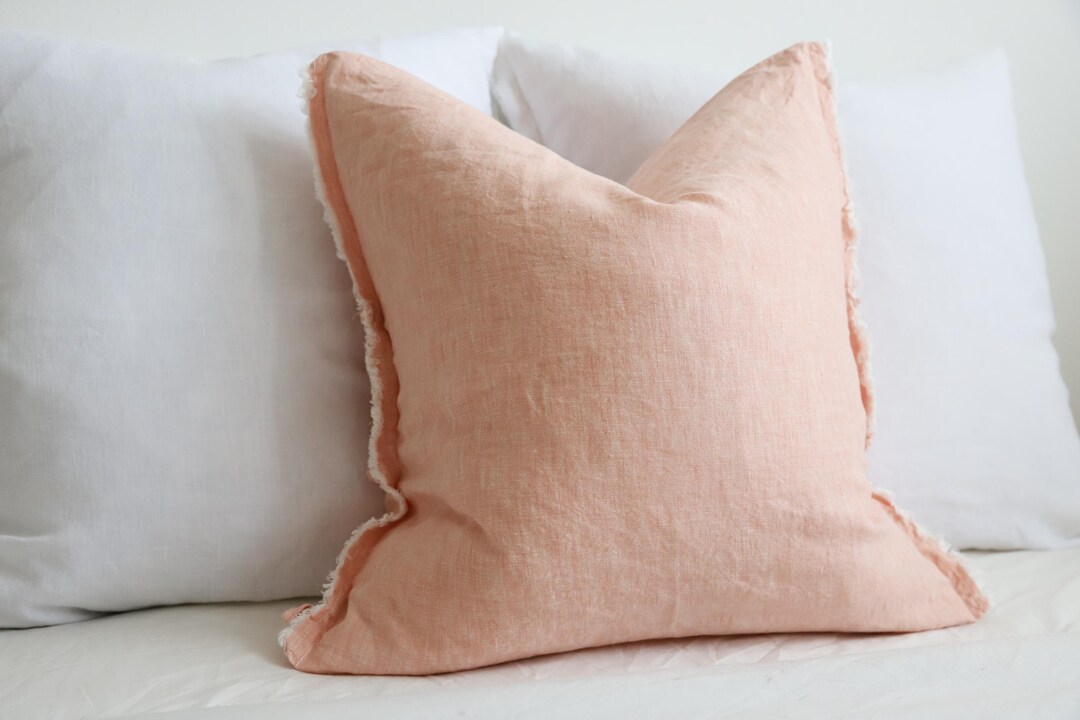 Esmee Washed Pink Linen Cushion 45x45cm, Pink Cushion Cover, 100