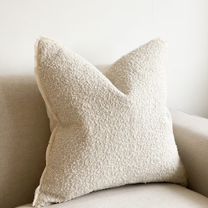 Sofia Cream Boucle Fringed Cushion With Duck Feather Pad - 5 sizes available