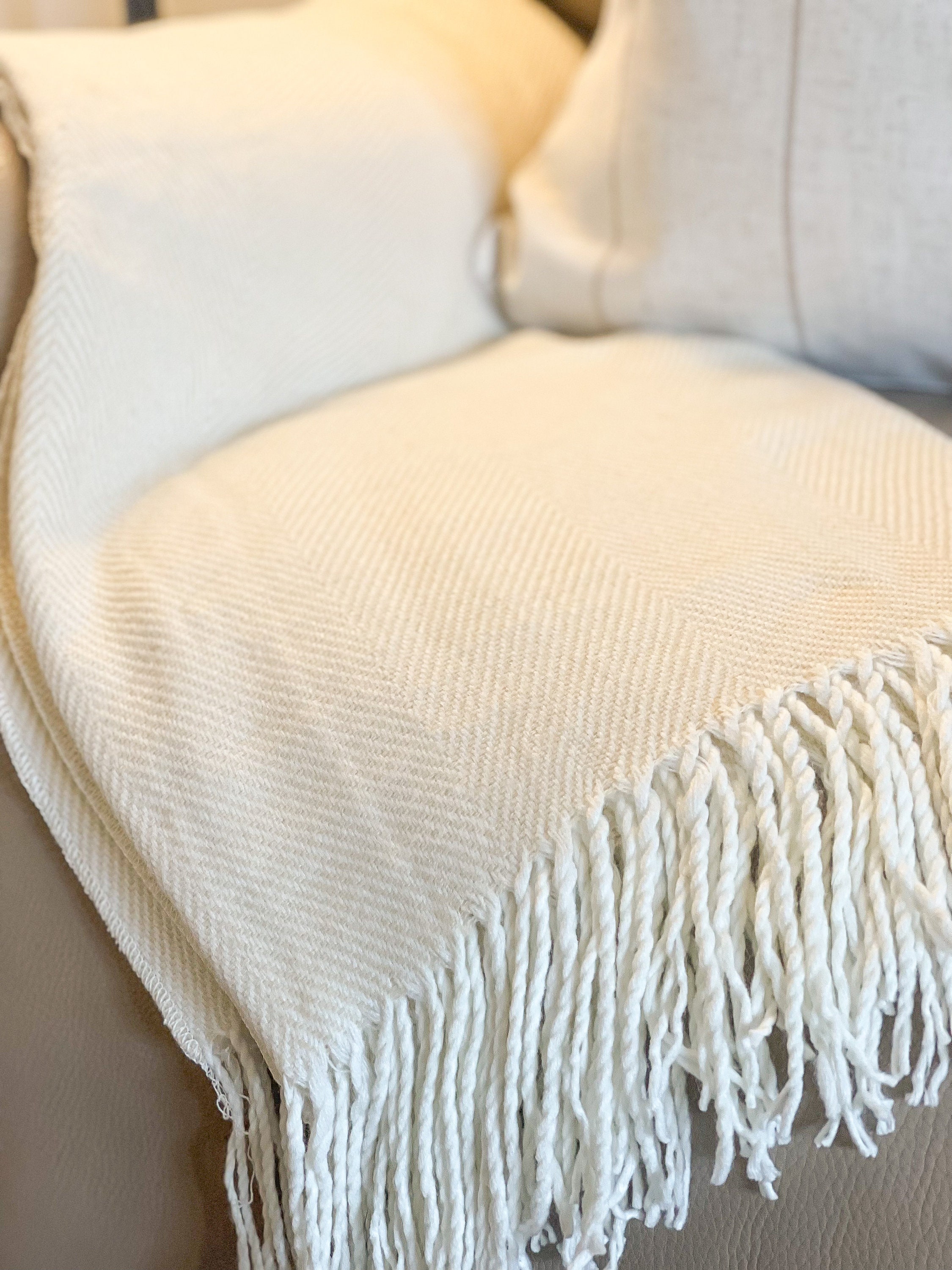 Cream & Beige High Quality Soft Tasselled Throw Etsy UK