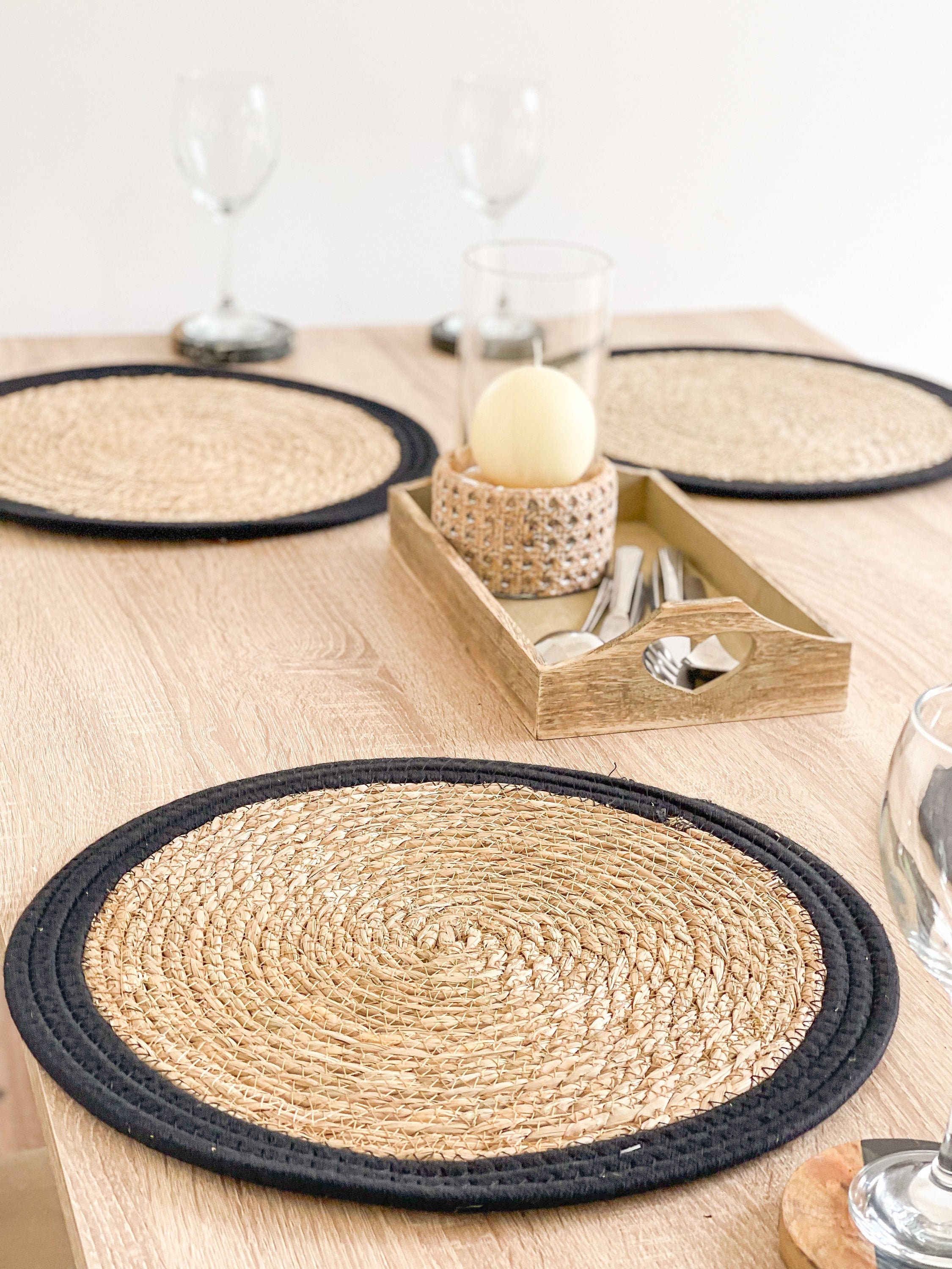 Large Black Cotton & Seagrass Placemat Etsy