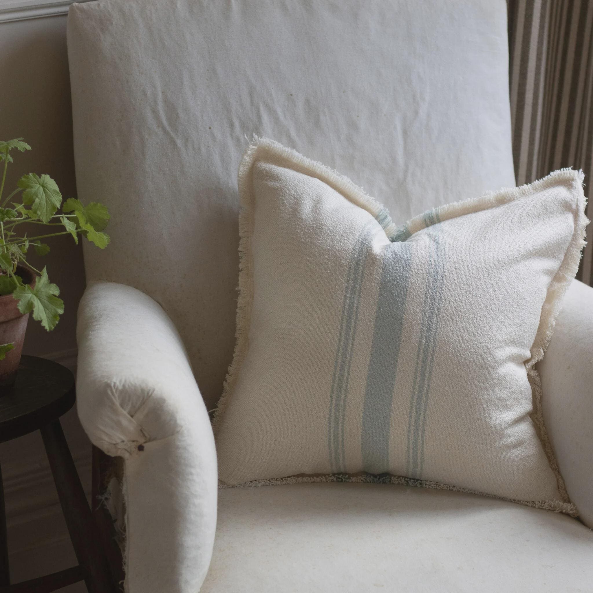Ellie Light Blue Stripe Cushion 45x45cm, Coastal Cushion, Square Cushion, Blue Stripe Cushion, Bed Cushion