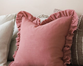 Grace Dusty Pink Ruffle Cushion - with duck feather insert