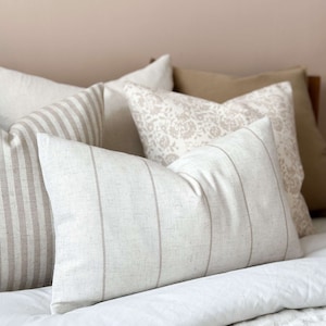 Beige Striped Cushion With Duck Feather Pad 50x30cm