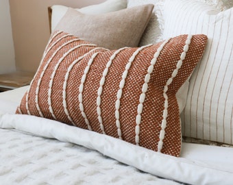 India Rust Textured Stripe Cushion 50x30