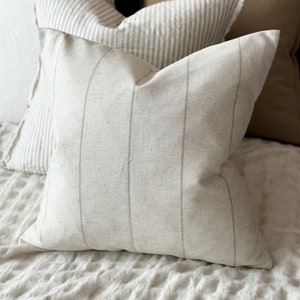 Freya Beige Striped Cushion With Duck Feather Pad - 3 sizes