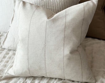 Freya Beige Striped Cushion With Duck Feather Pad - 3 sizes