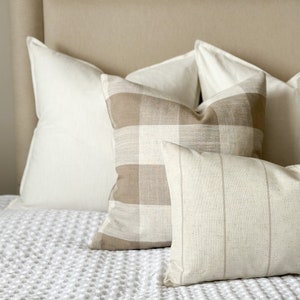 Beige Striped Cushion With Duck Feather Pad 50x30cm