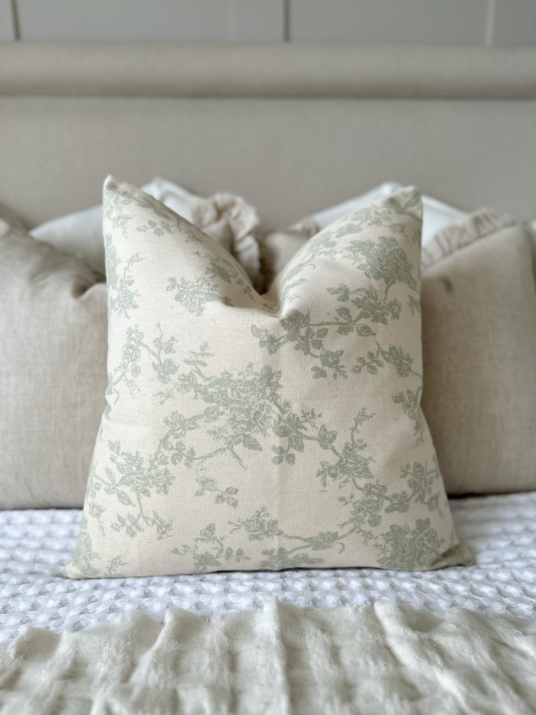 Green Floral Print Cushion With Duck Feather Pad 45x45cm - Etsy