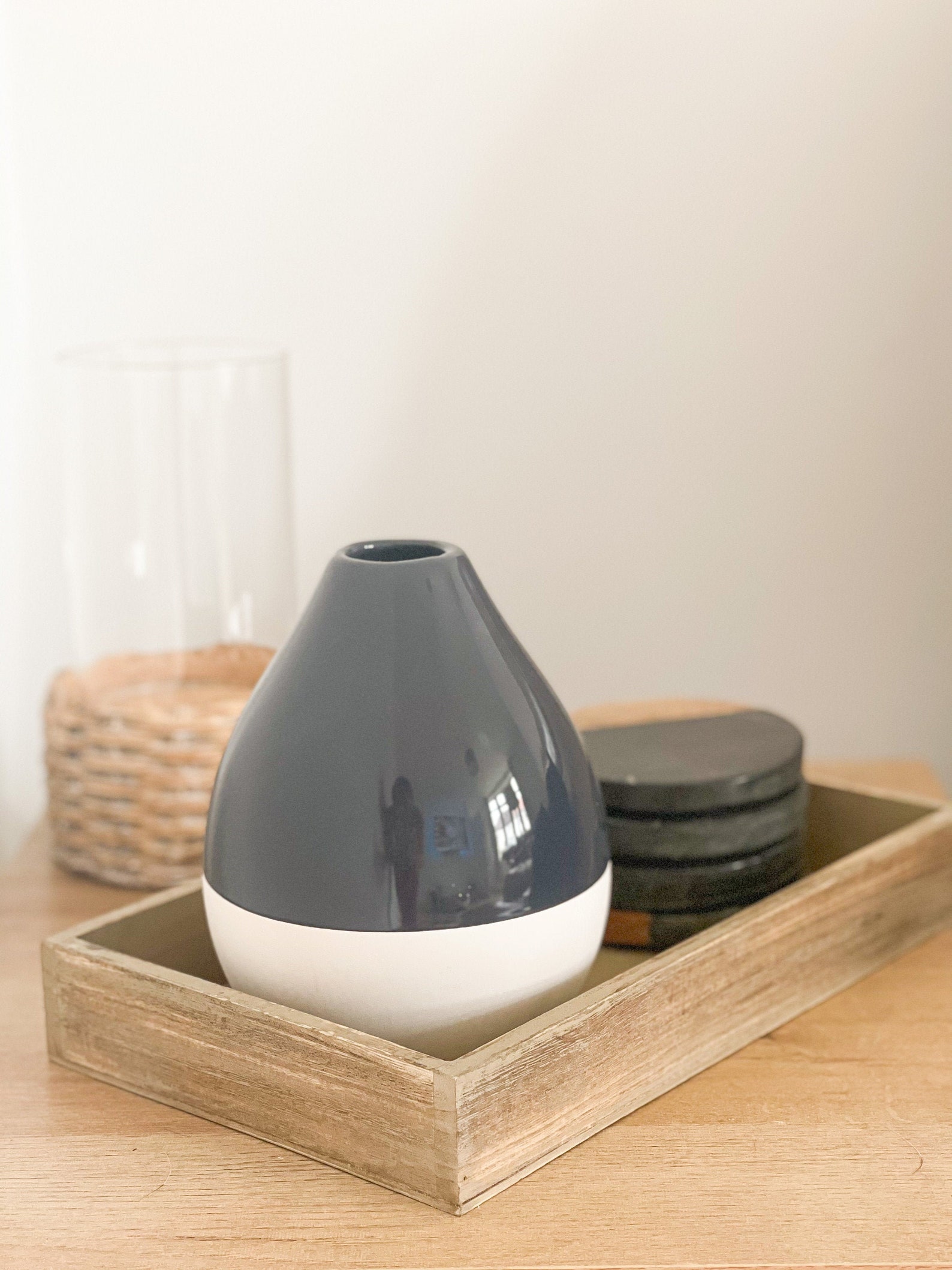 Navy And White Vase Ceramic Vase Etsy