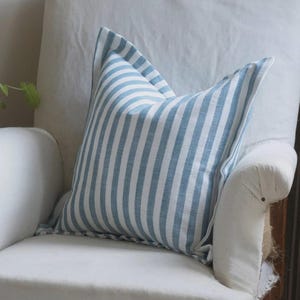 Vienna Blue Stripe Flanged Edge Cushion, 45x45cm cushion, square cushion, Blue cushion, Blue and White stripe cushion