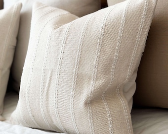 India Cotton Cream Stripe Cushion - 2 sizes