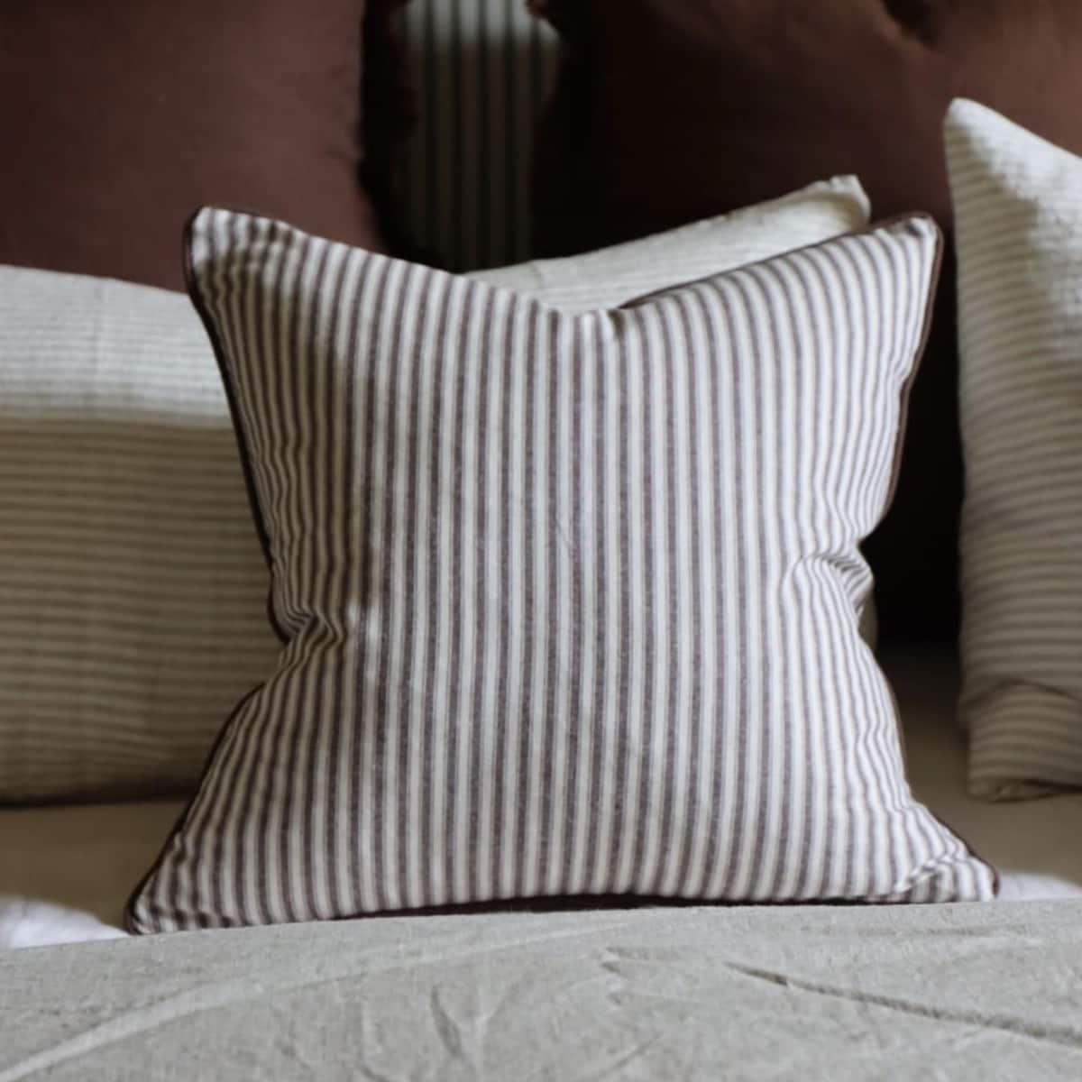 Florence Dark Brown Stripe Cushion, 45x45 Cm, Dark Brown Cushion, Bed Cushion, Sofa Cushion - Etsy