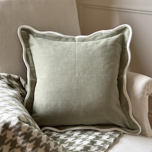 Chloe Sage Scalloped Edge Cushion 45x45cm, Scalloped Edge Cushion, Sage Green Cushion, Wavy Edge Cushion