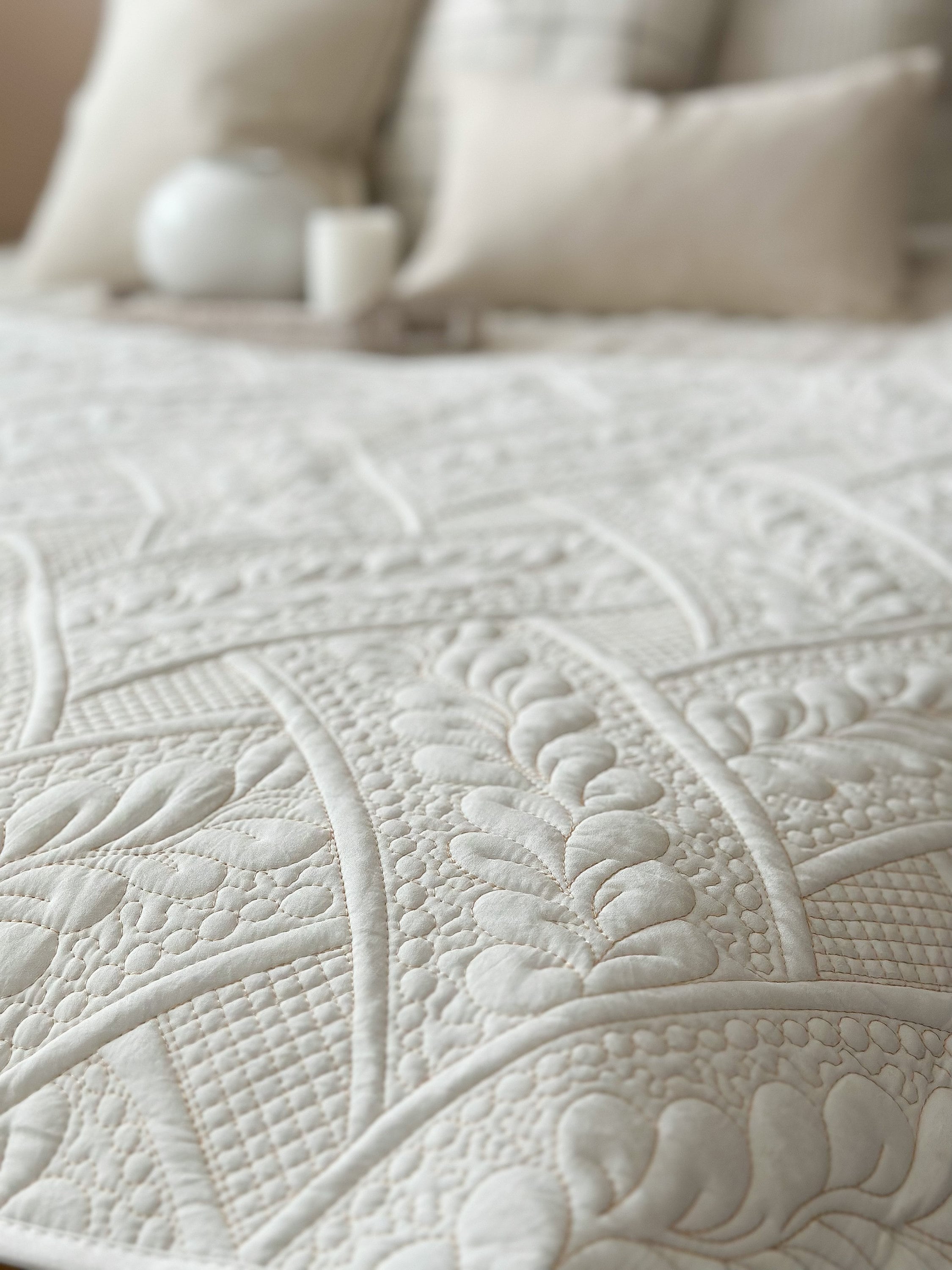 Large Cream Embroidered Bedspread, 220 x 235- 2 sizes, Cream Patterned Bedspread, Cream Bedspread, Embroided Bedspread