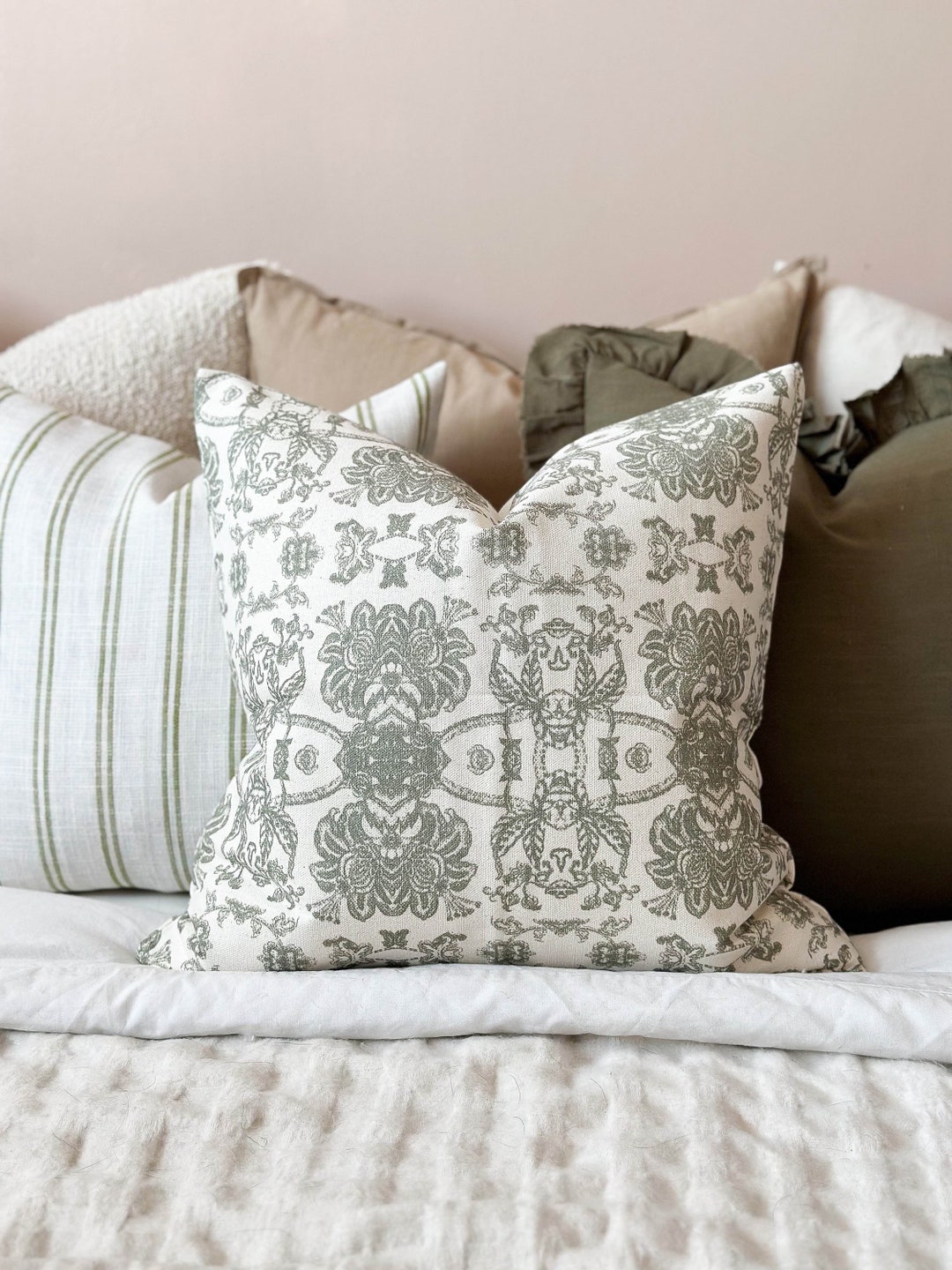 Feather Padding Kahki/green Print Cushion With Duck Feather Pad 2 Sizes - Etsy UK