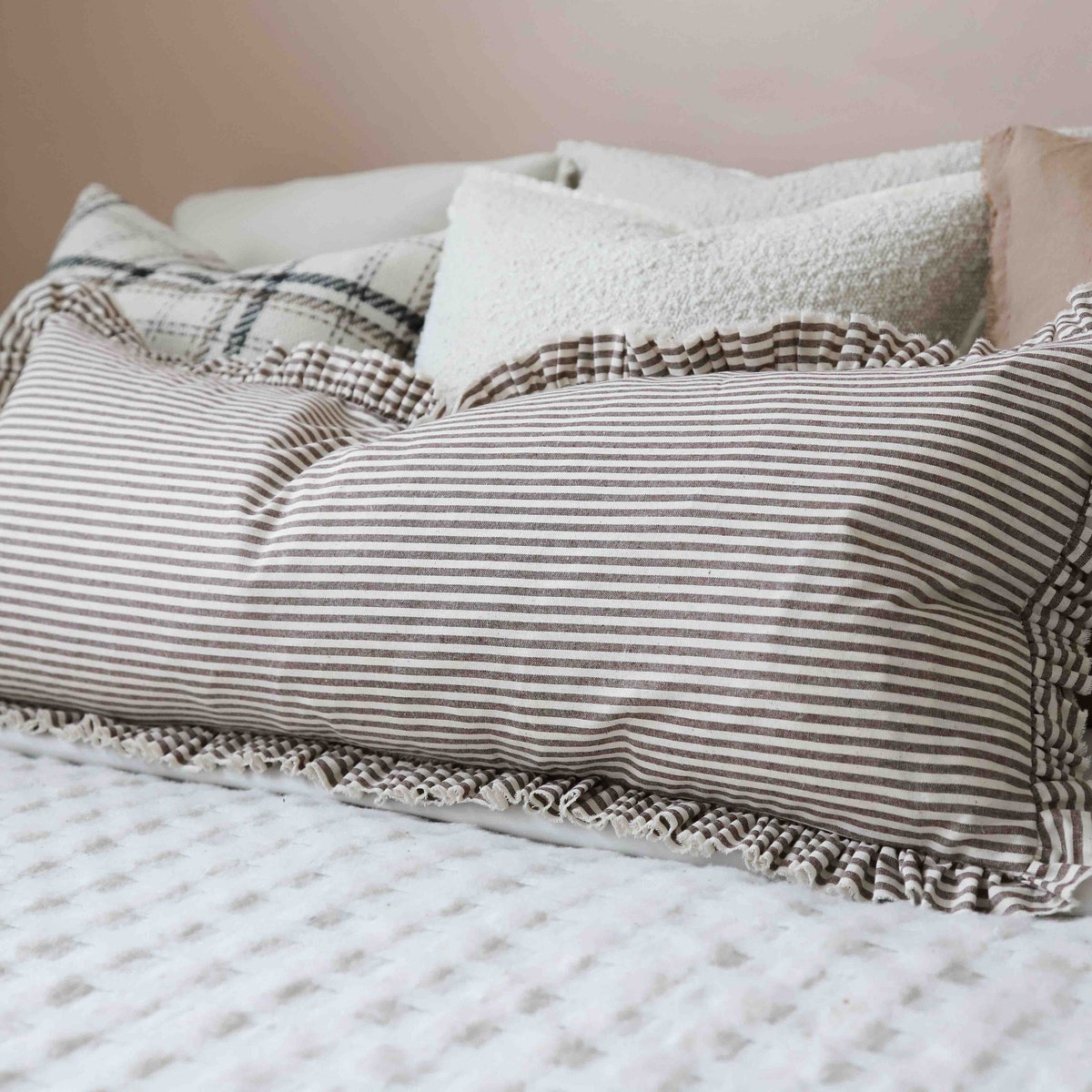 Darcy Dark Brown Stripe Ruffle Cushion 80x30 - Etsy