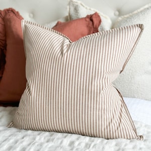 Darcy Brown Stripe Cotton Cushion With Duck Feather Inner - 2 sizes