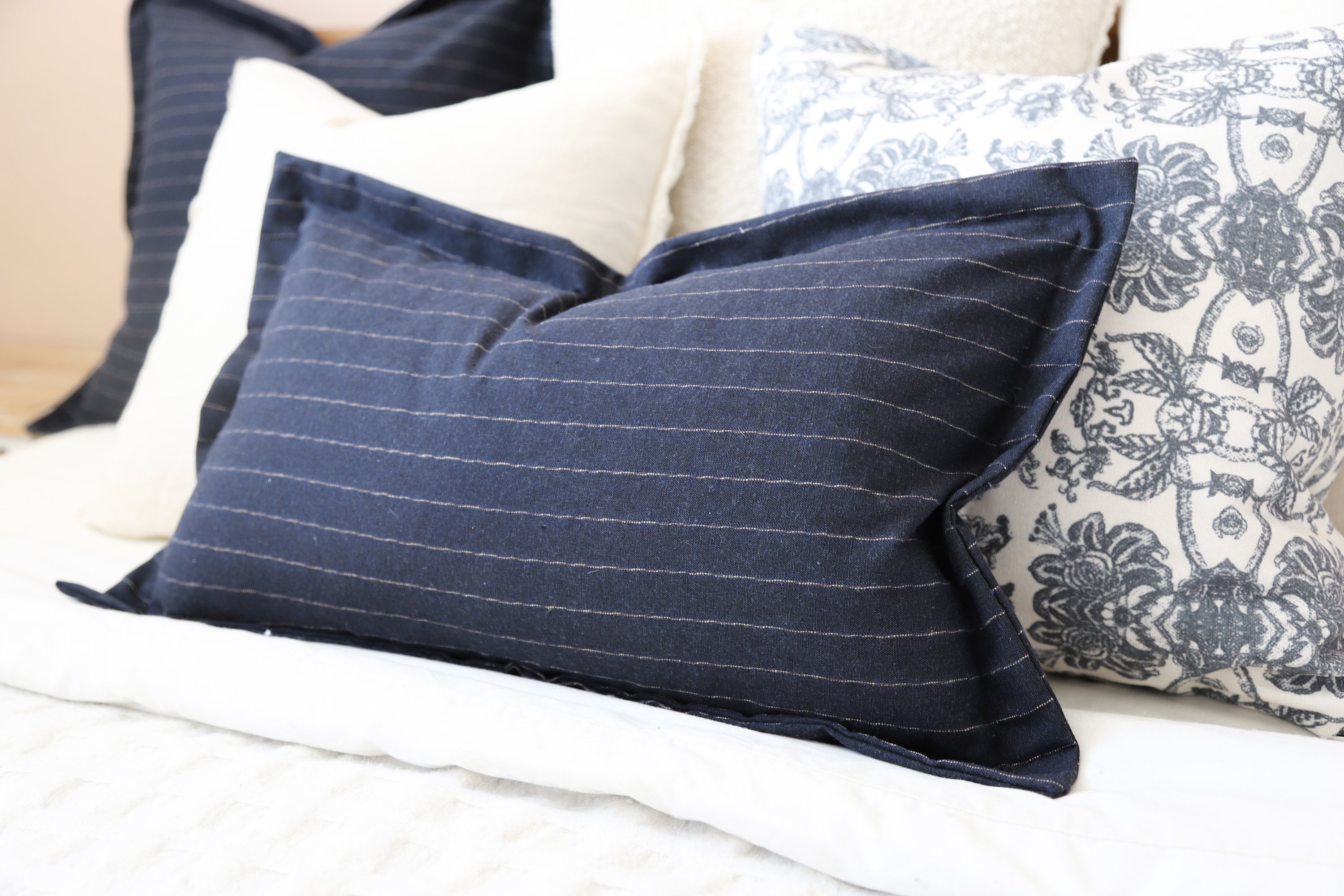 Lexie Navy Stripe Cushion 50x30