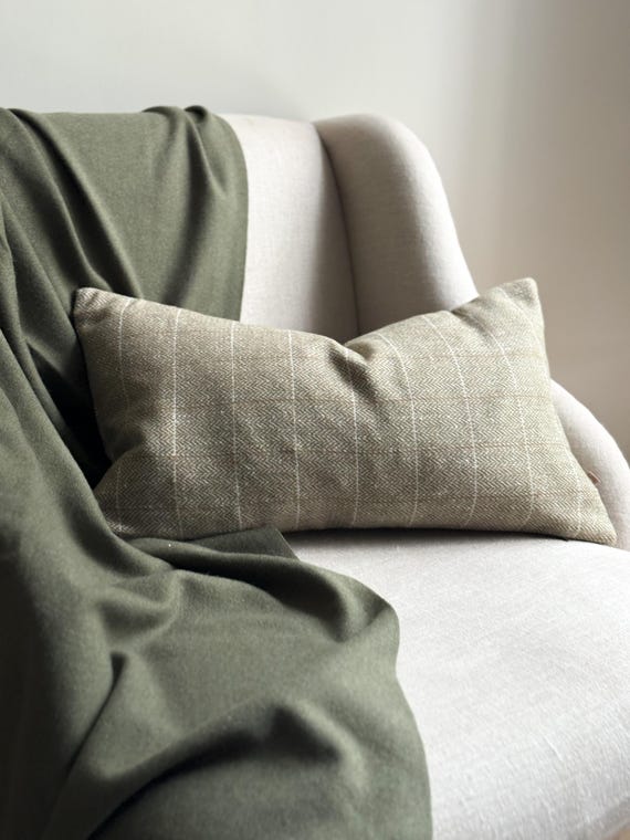 Betty Olive Green Tweed Cushion 50x30cm, Olive Green Cushion