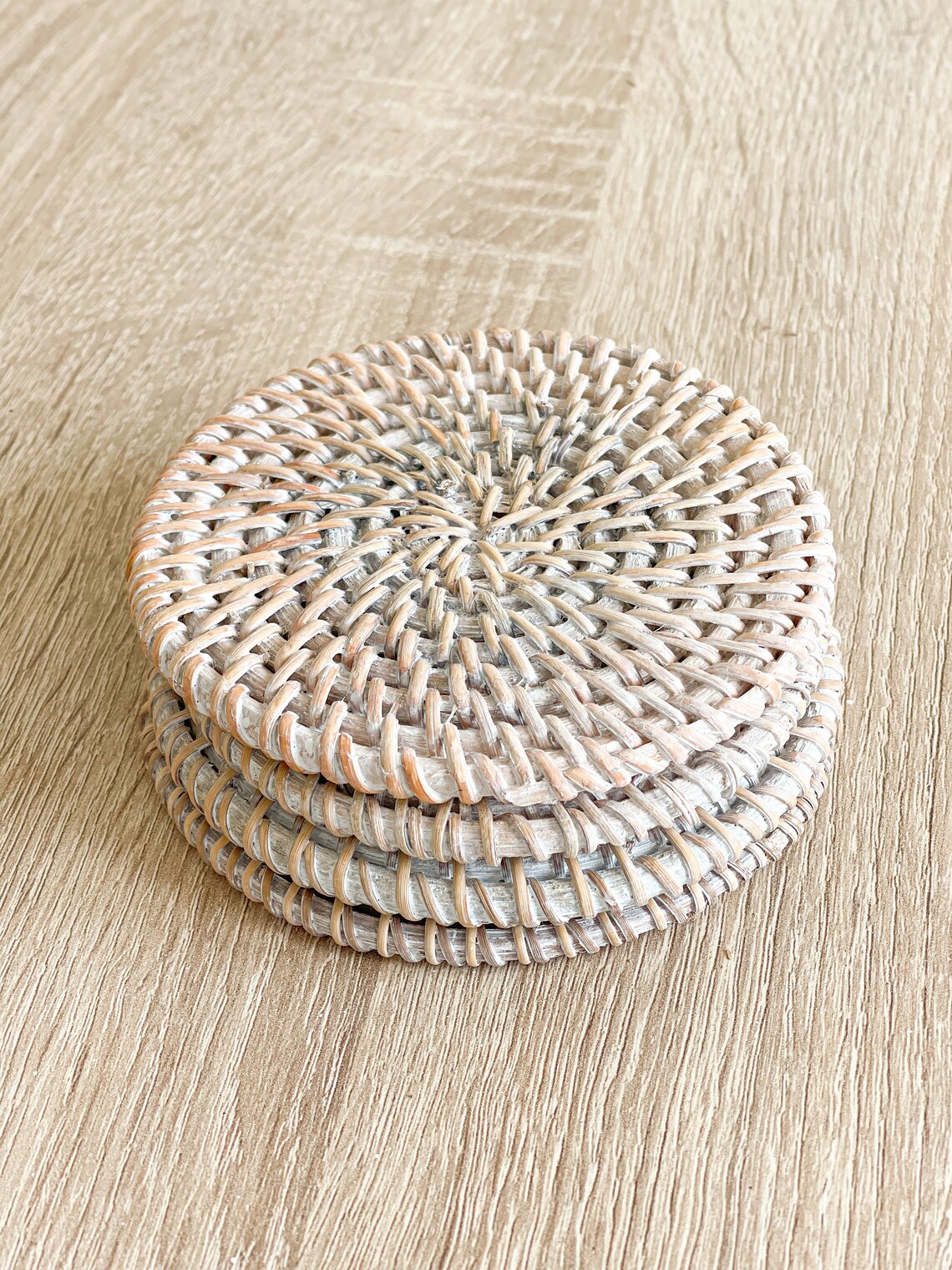 White Wash Rattan Coaster Etsy
