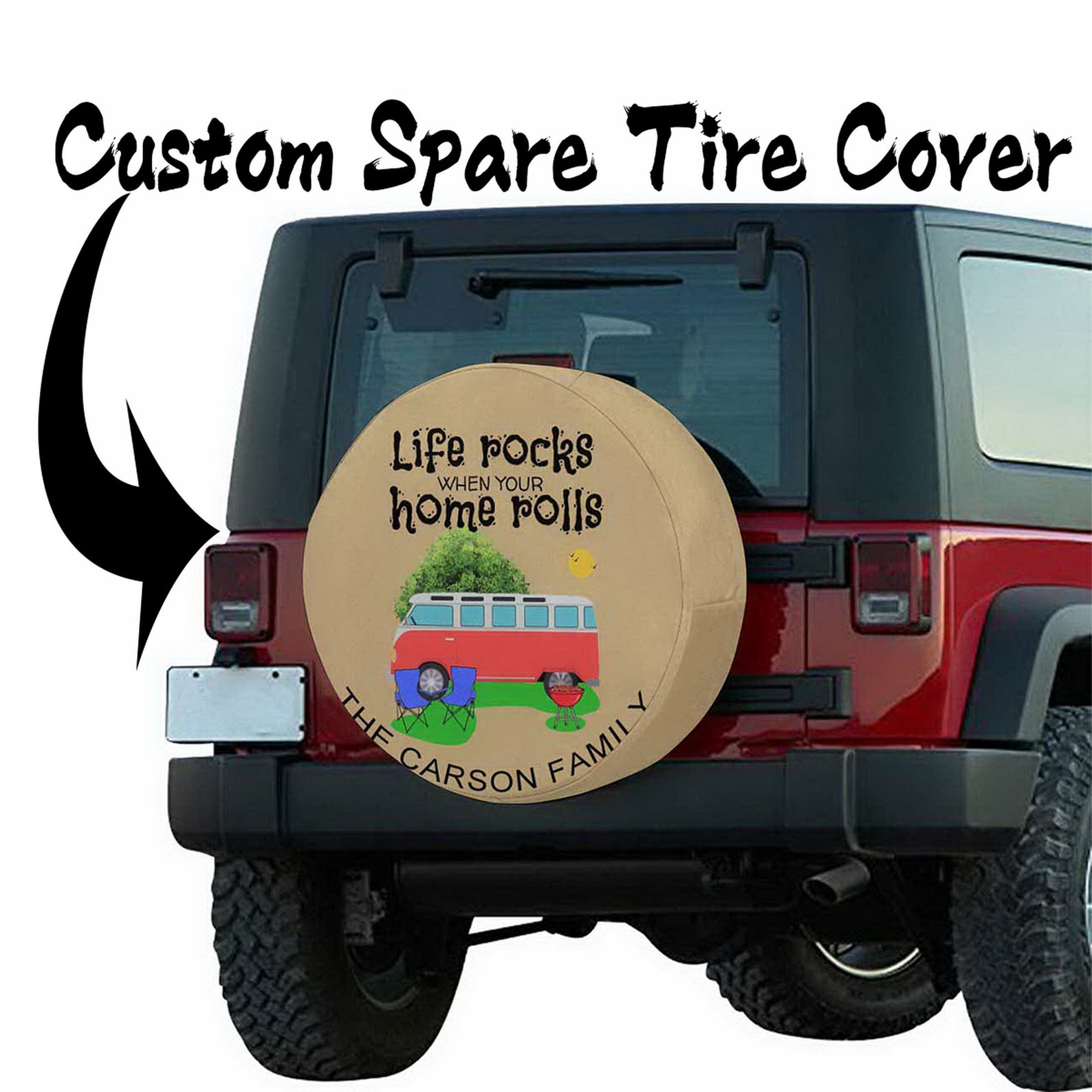 Happy Camper Spare Tire Cover Custom Spare Tire Cover Etsy