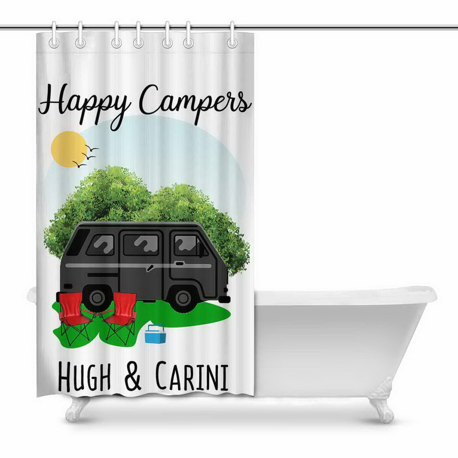Happy Camper Shower Curtain Camper Decor For Bathroom Custom Etsy