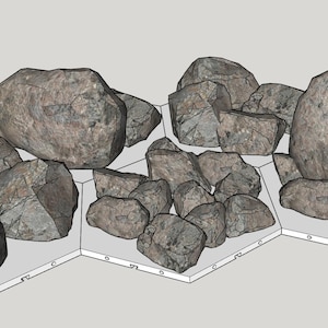 Könnte beinhalten: Eine Sammlung grauer und brauner Steine ​​verschiedener Größen und Formen, die auf einem weißen sechseckigen Gitter angeordnet sind.