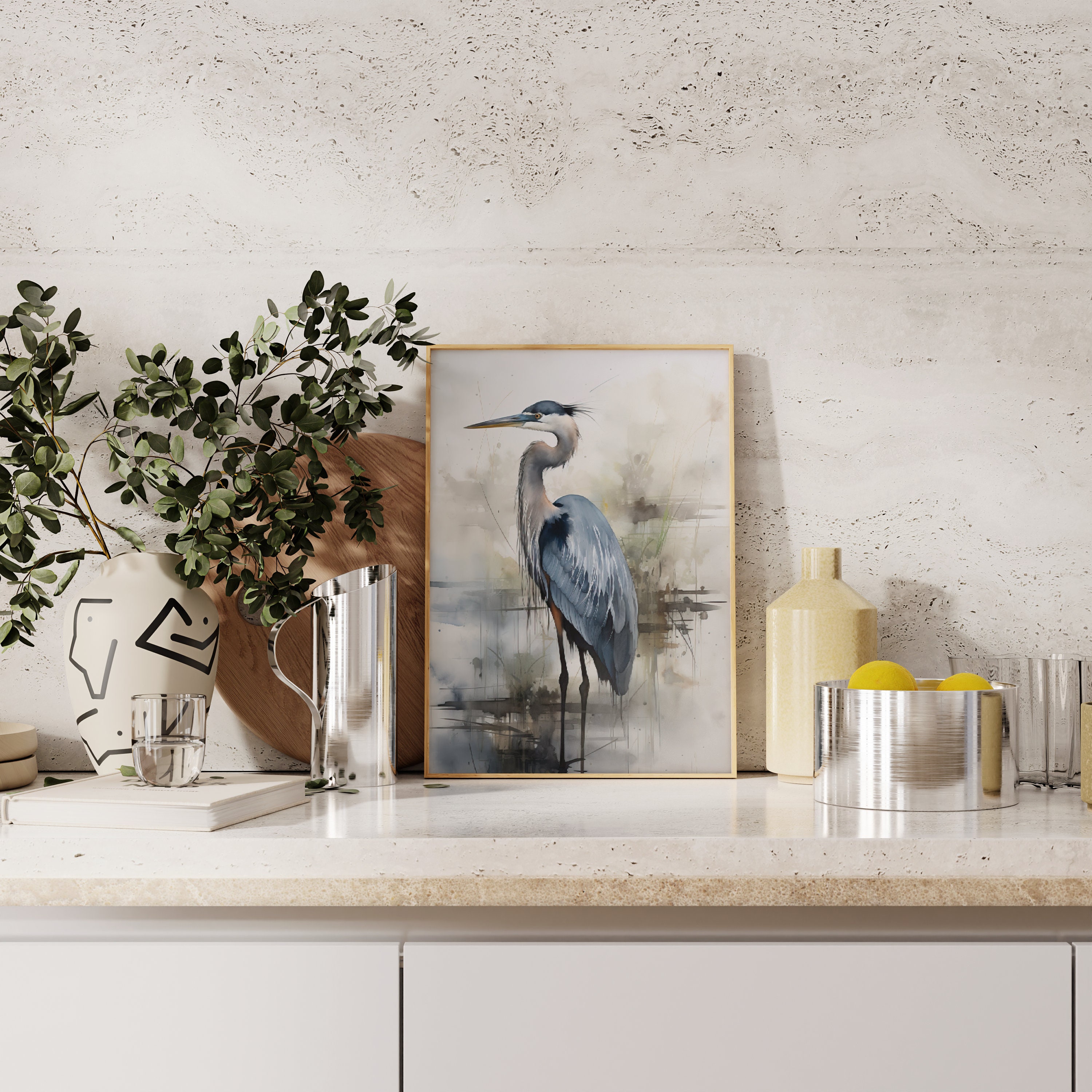 Blue Heron Watercolor Printable Art, Coastal Decor, Minimalist Bird ...