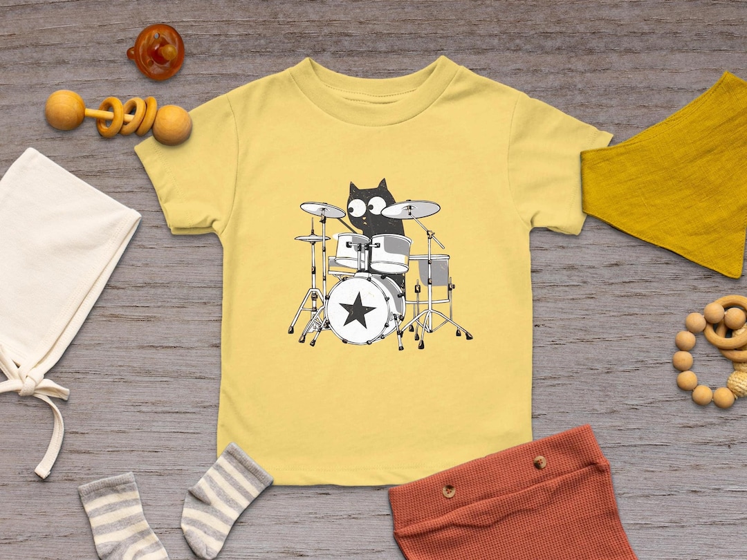 T-shirt Humour Chat Musicien - Purrcussionist - Drummer Kitten - Coton Unisexe