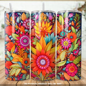 Design de sublimação de copo magro com padrão de flor mexicana de 20 onças, download digital instantâneo PNG, envoltório de copo reto e cônico