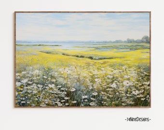 Meadow Wildflowers Art Print, Vintage Landscape Painting, Spring Wildflowers Print, Printable Wall Art, Country Art Print, Digital Download