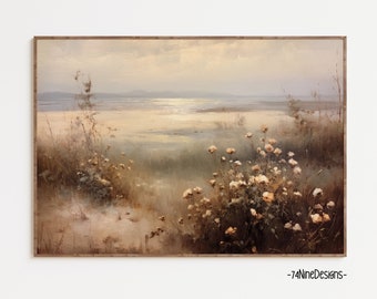 Wildflowers by the Sea Print Digital Download, Spring Floral Artwork, Country Cottage Art, Vintage Farmhouse Decor, Digital Wall Art
