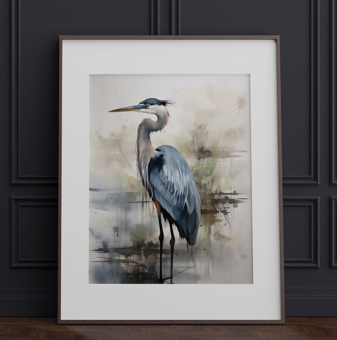 Blue Heron Watercolor Printable Art, Coastal Decor, Minimalist Bird ...