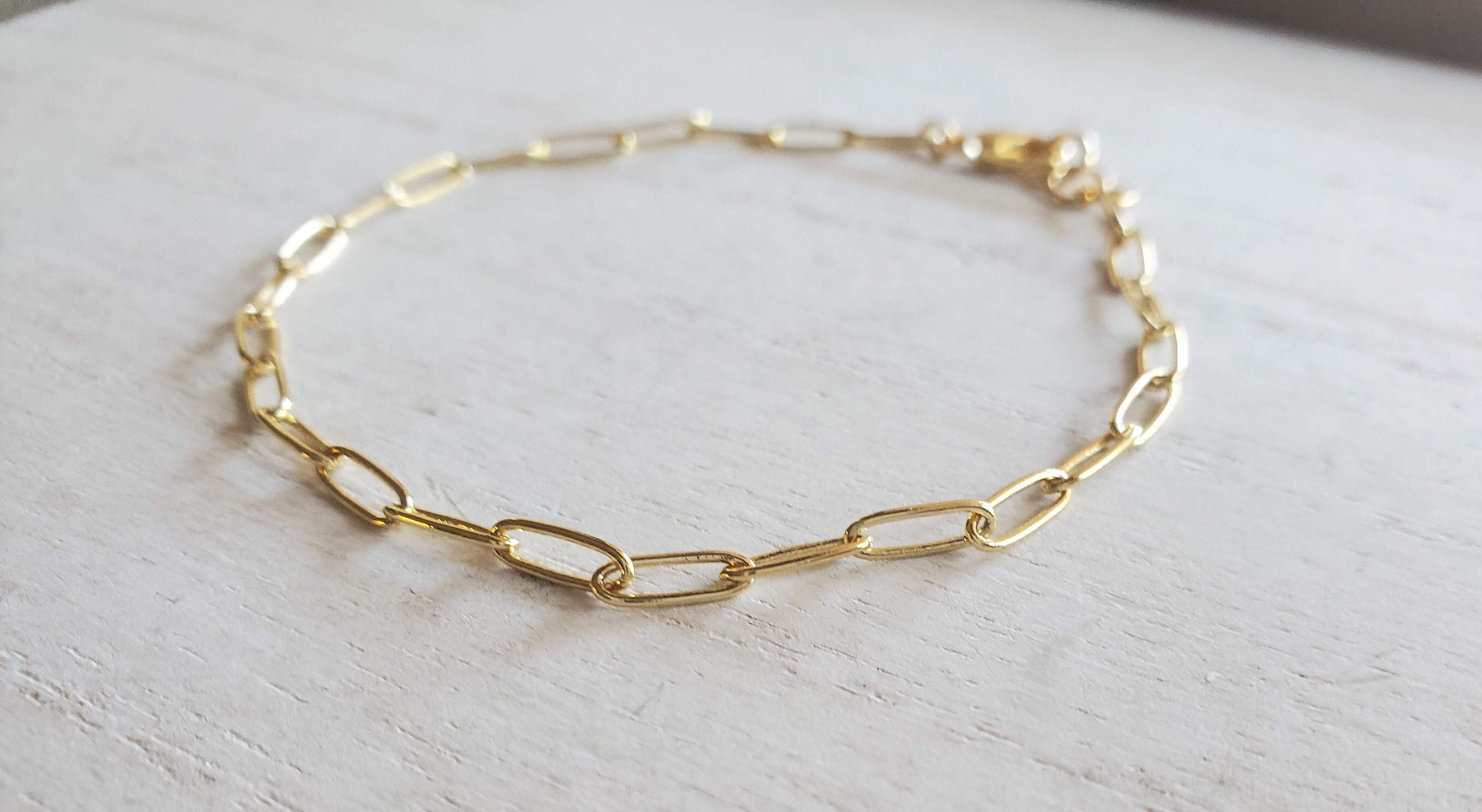 Paper Clip Chain Bracelet Gold Paper Clip Link Bracelet Gold Etsy