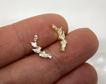 Curved leaf studs, 14K gold plated sterling silver earrings, leaf post studs, ear climber, gold leaf ear crawler, branch climber earrings